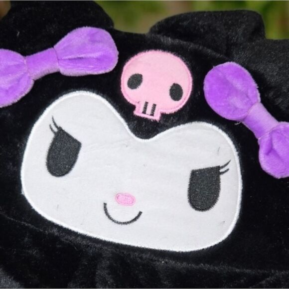 Hello Kitty Backpack Kuromi Embroidered Plush Furry Black 15" Book Bag Sanrio - Picture 9 of 14